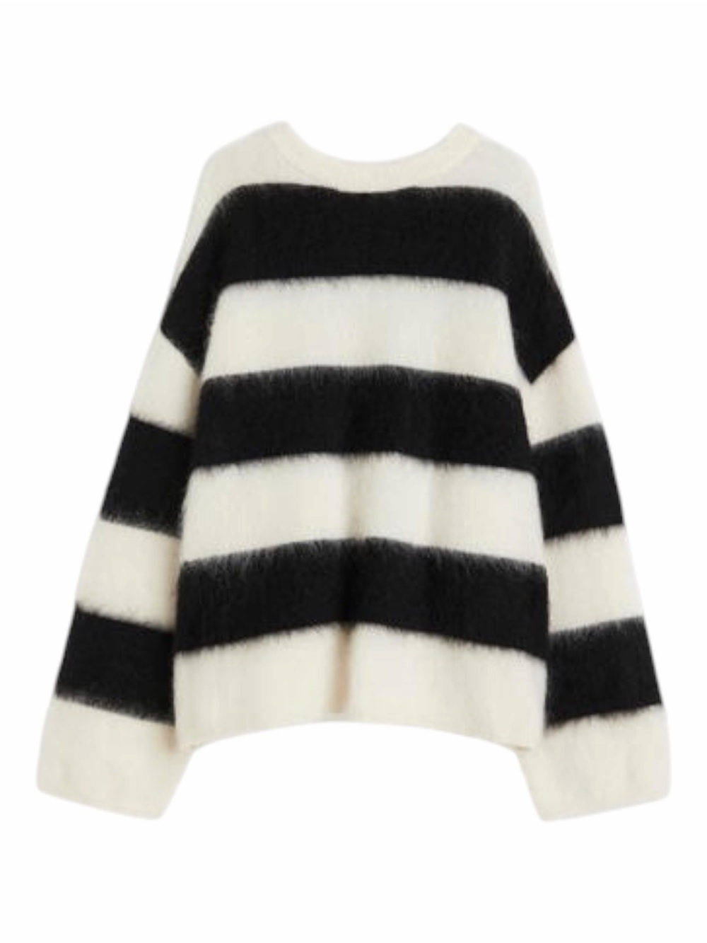 H&M Mohair Wool Blend Black White Striped Fuzzy Knit Crewneck Sweater Size XS